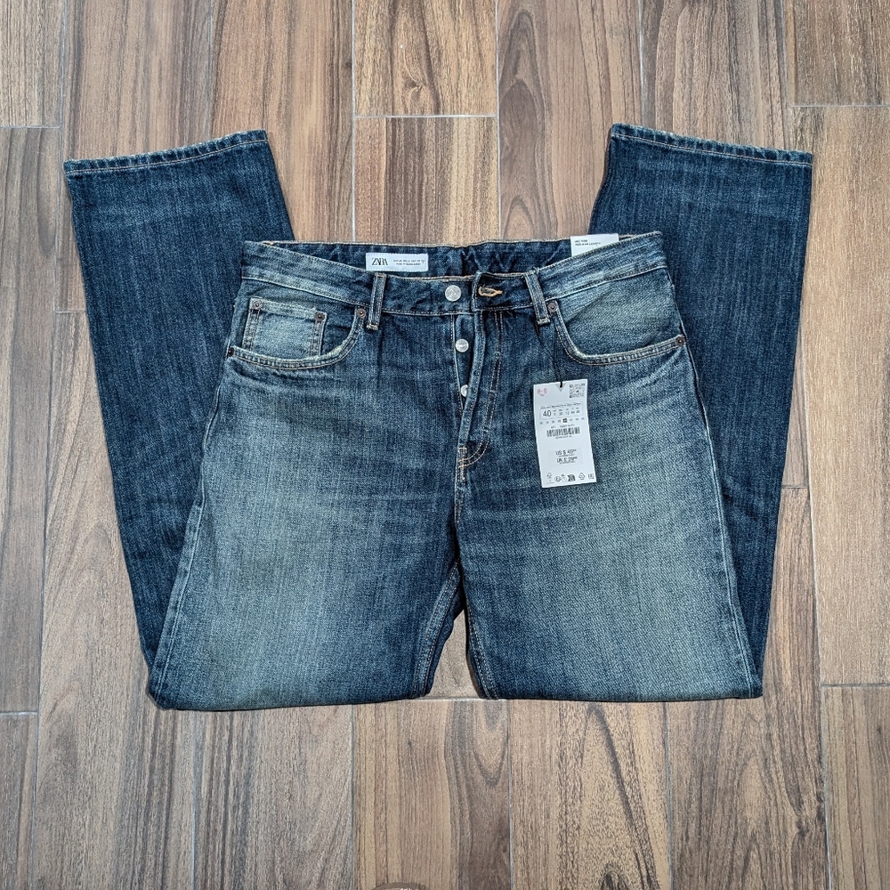 Zara Mid Rise Regular Length Women's Navy Blue Jeans, Size 8